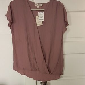 Pink Rose Wrap Blouse with Cap Sleeves